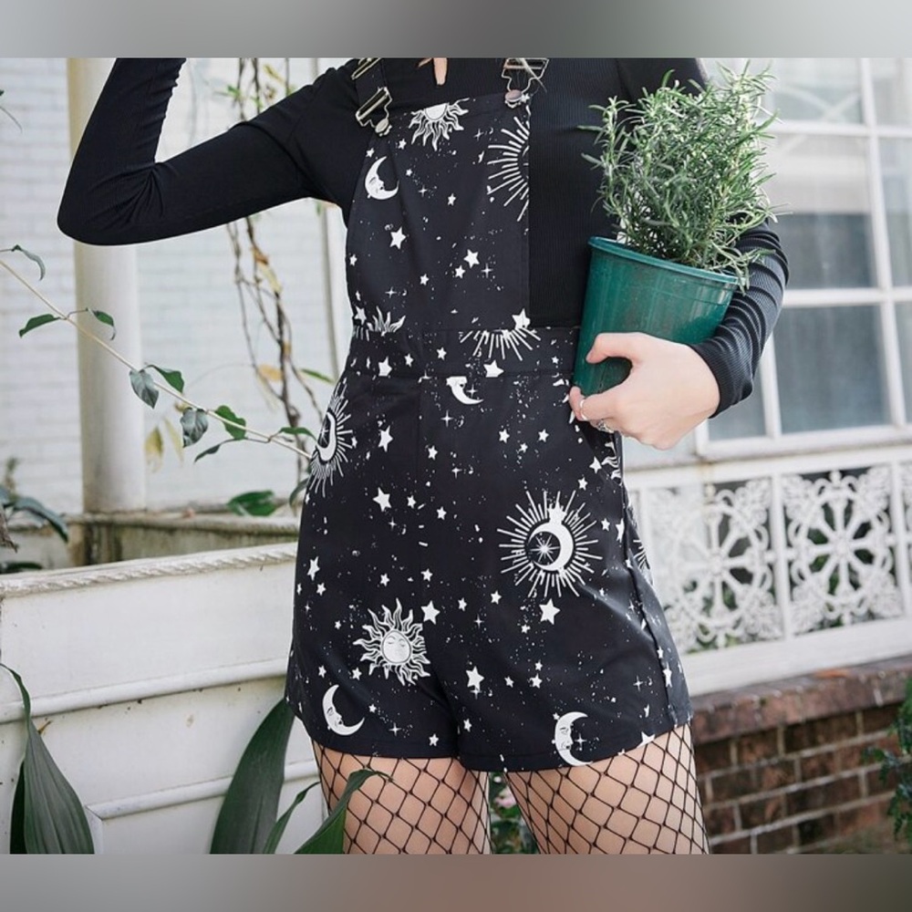 Goth Sun & Moon Graphic Romper Overalls